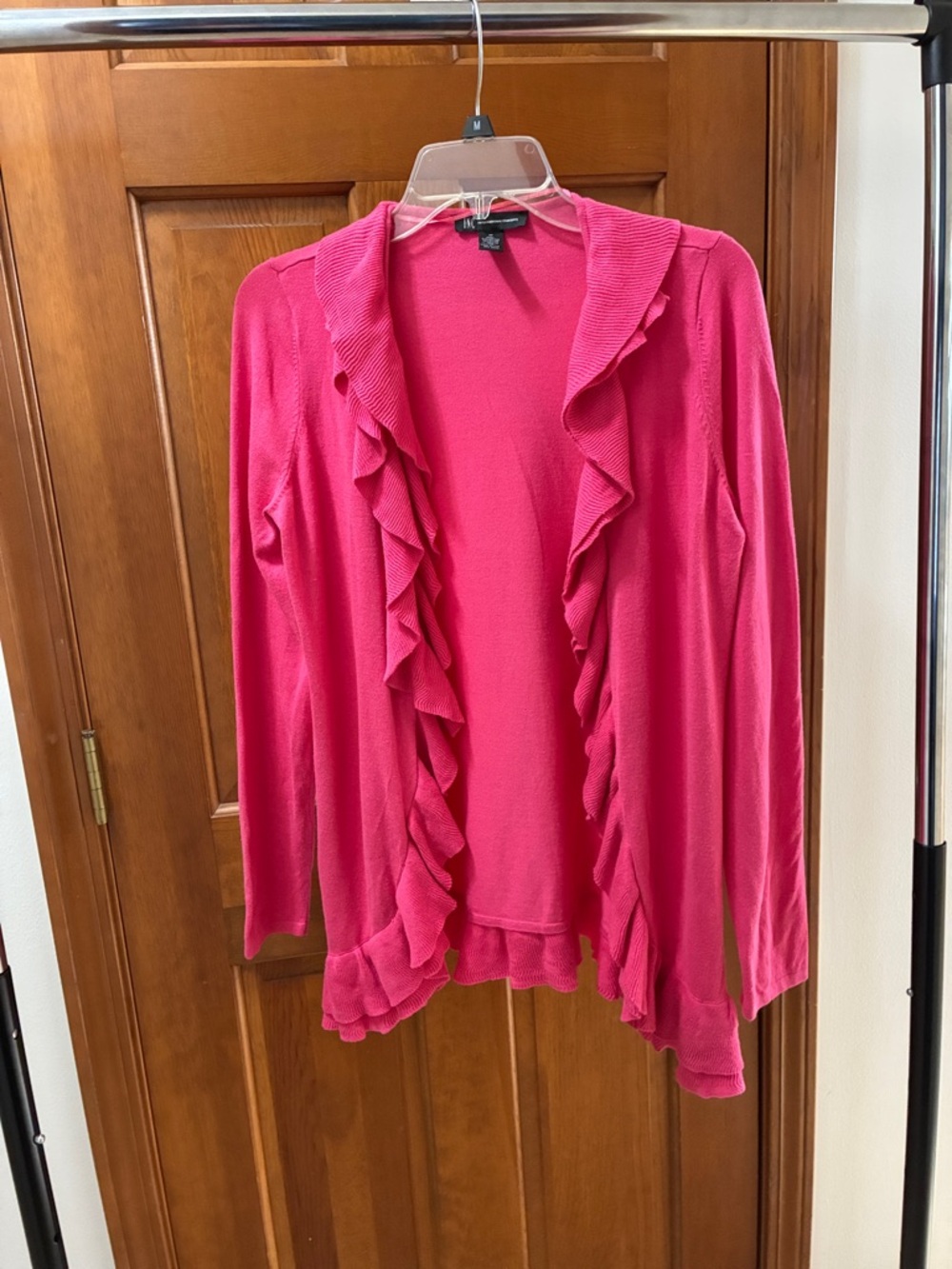 Flamingo pink ruffle trimmed cardigan M